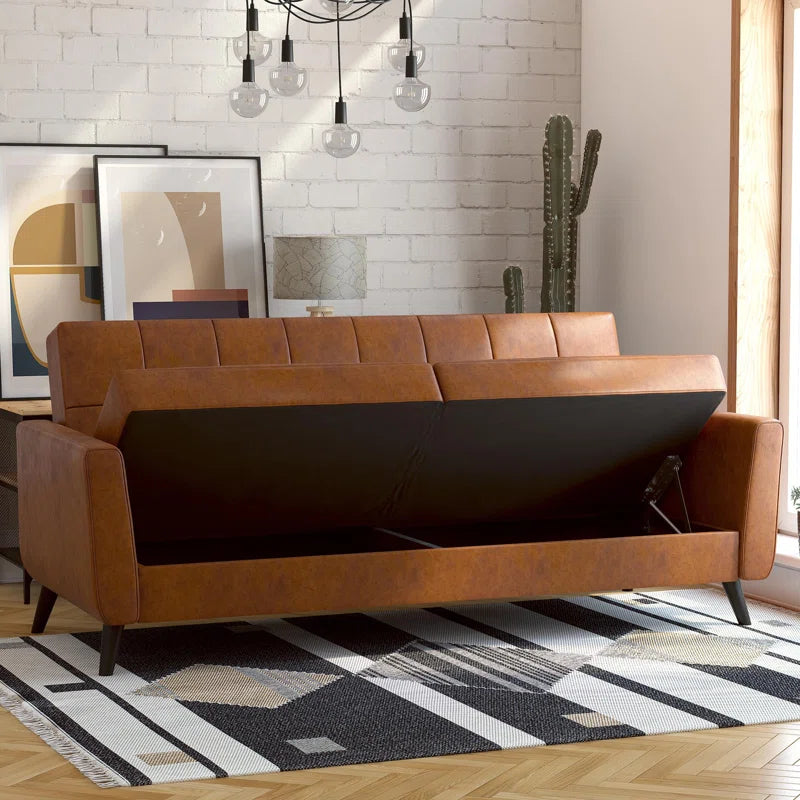 Giblin 81'' Faux Leather Convertible Sofa with Storage