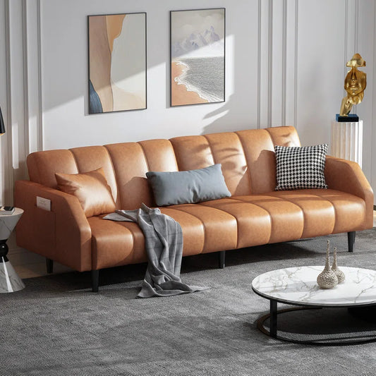 Fabry 77.56" Faux Leather Convertible Sofa