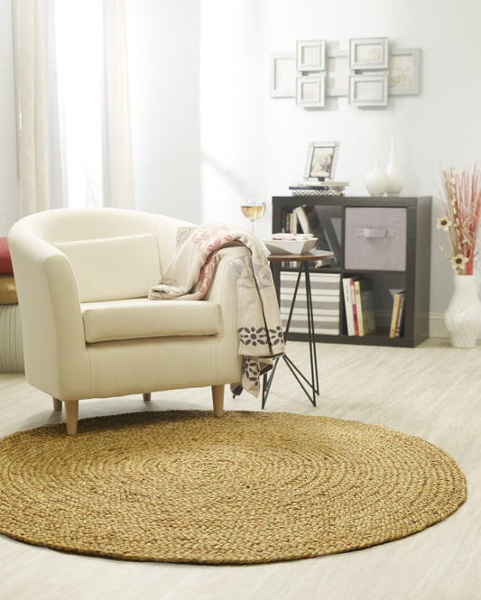 Handwoven Natural Jute Braided Area Rug - Soft Underfoot, 5Ft Round - Ideal for Bedroom, Living Room, and Dining Room