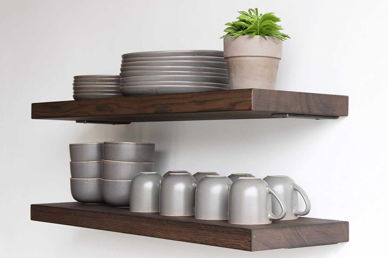 Deep Floating Shelves | Torched Oak Hardwood Shelves with Low Profile Brackets | High Weight Capacity | Set of 2 (Torched Oak Coffee, 24" X 11" X 2")